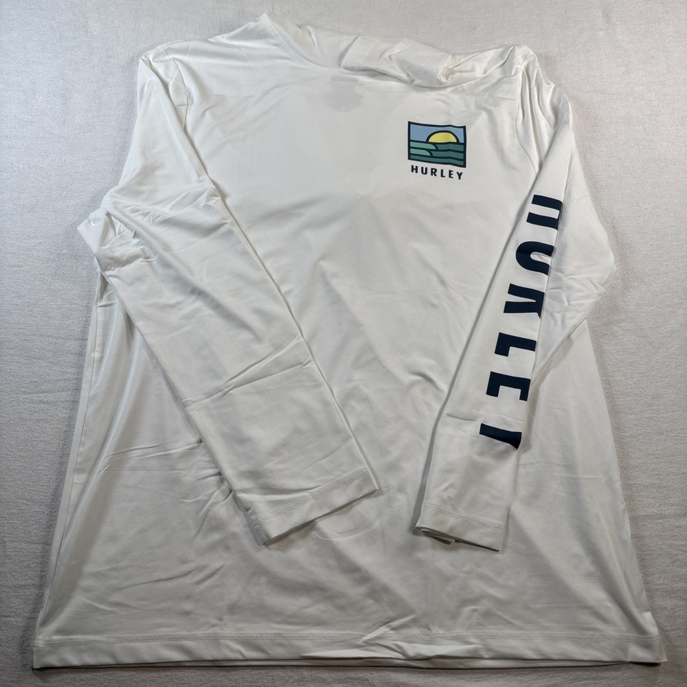Hurley Men's Hooded Sun Protection Long Sleeve Shirt Size XL White
